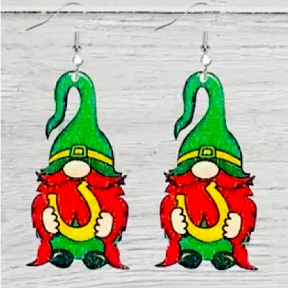 Leprechauns carved into the wooden surface. Lightweight and comfortable to wear.